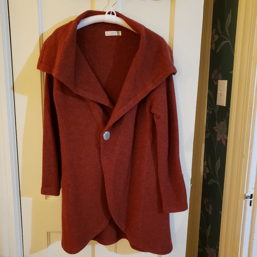 Irish Wool Open Walking Coat - Rusty Orange
